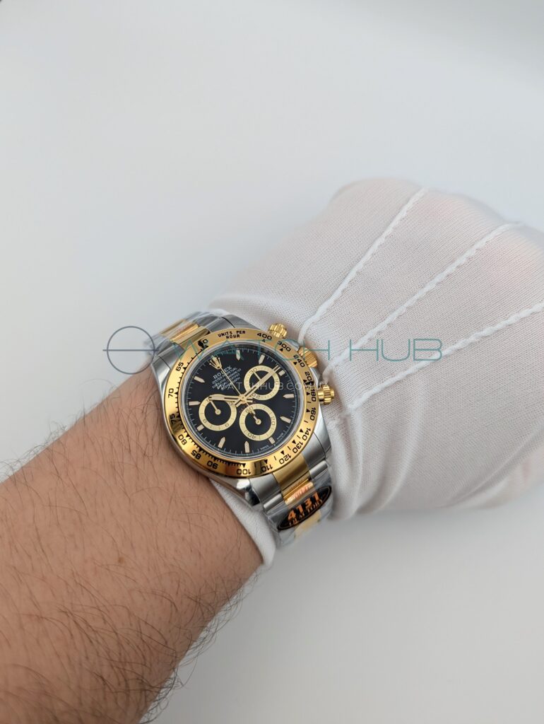 replika rolex cosmograph daytona 40 mm combined oyster black dial and gold rings ref.m126503 0003 9 watchhub