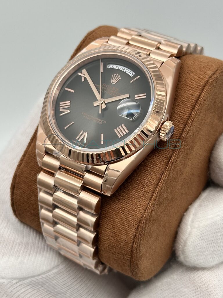 elitnij godinnyk rolex day date 40 mm rose gold slate ombré dial ref.m228235 0055 20 watchhub