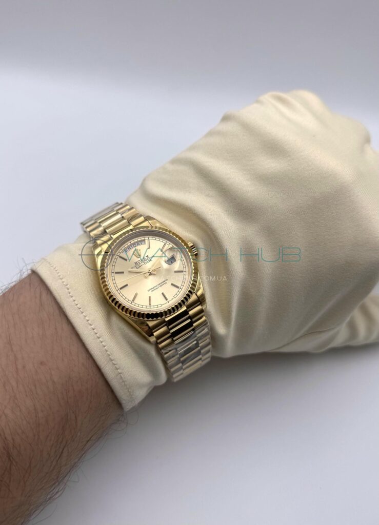 elitnij superclon rolex day date 36 mm yellow gold champagne colour ref.m128238 0045 4 watchhub