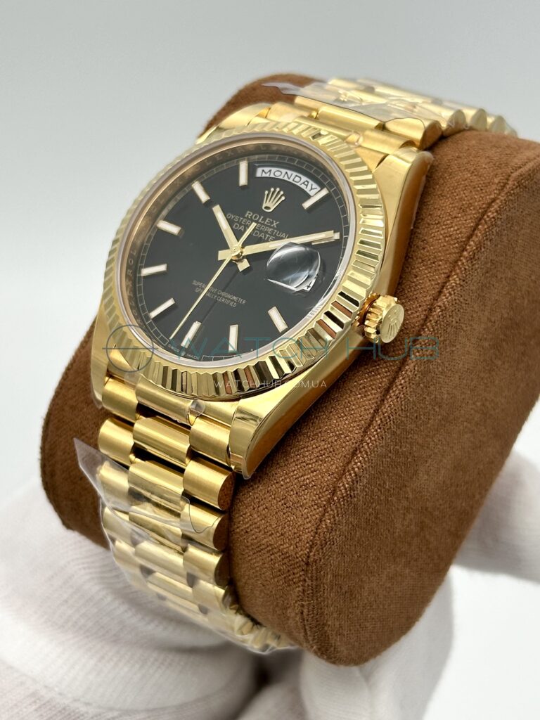 elitnij superclon rolex day date 40 mm yellow gold president bright black dial ref.m228238 0067 15 watchhub