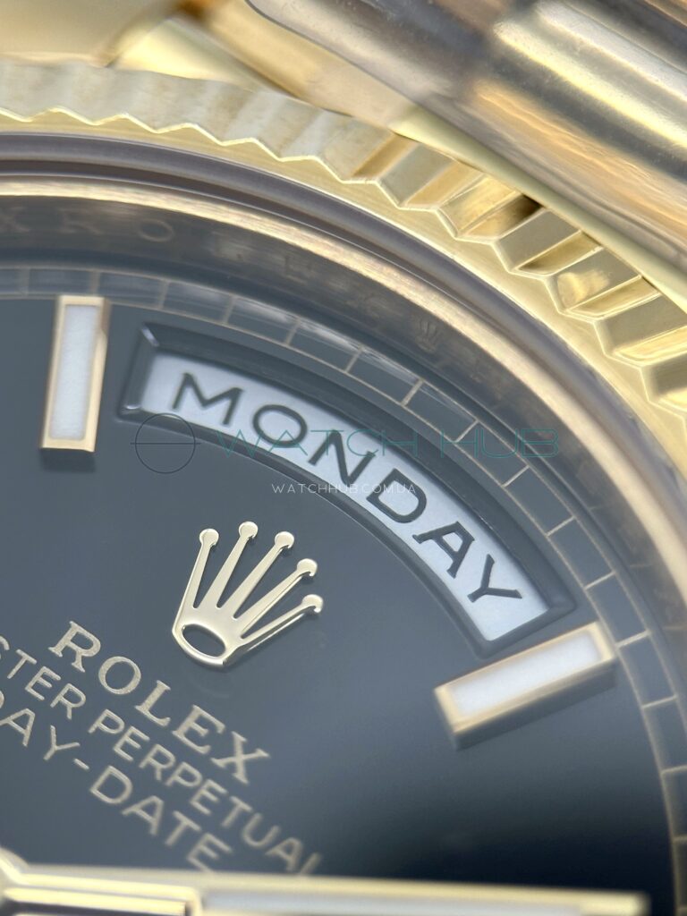 elitnij superclon rolex day date 40 mm yellow gold president bright black dial ref.m228238 0067 19 watchhub