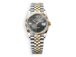 rolex datejust 36 yellow rolesor fluted jubille dark grey watchhub
