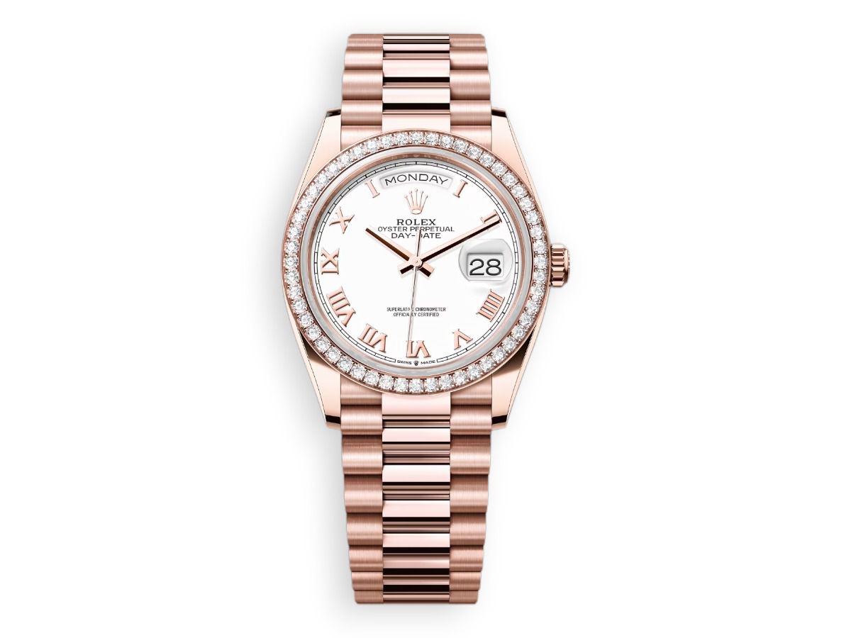 rolex day date rolex everose gold 36 diamonds white