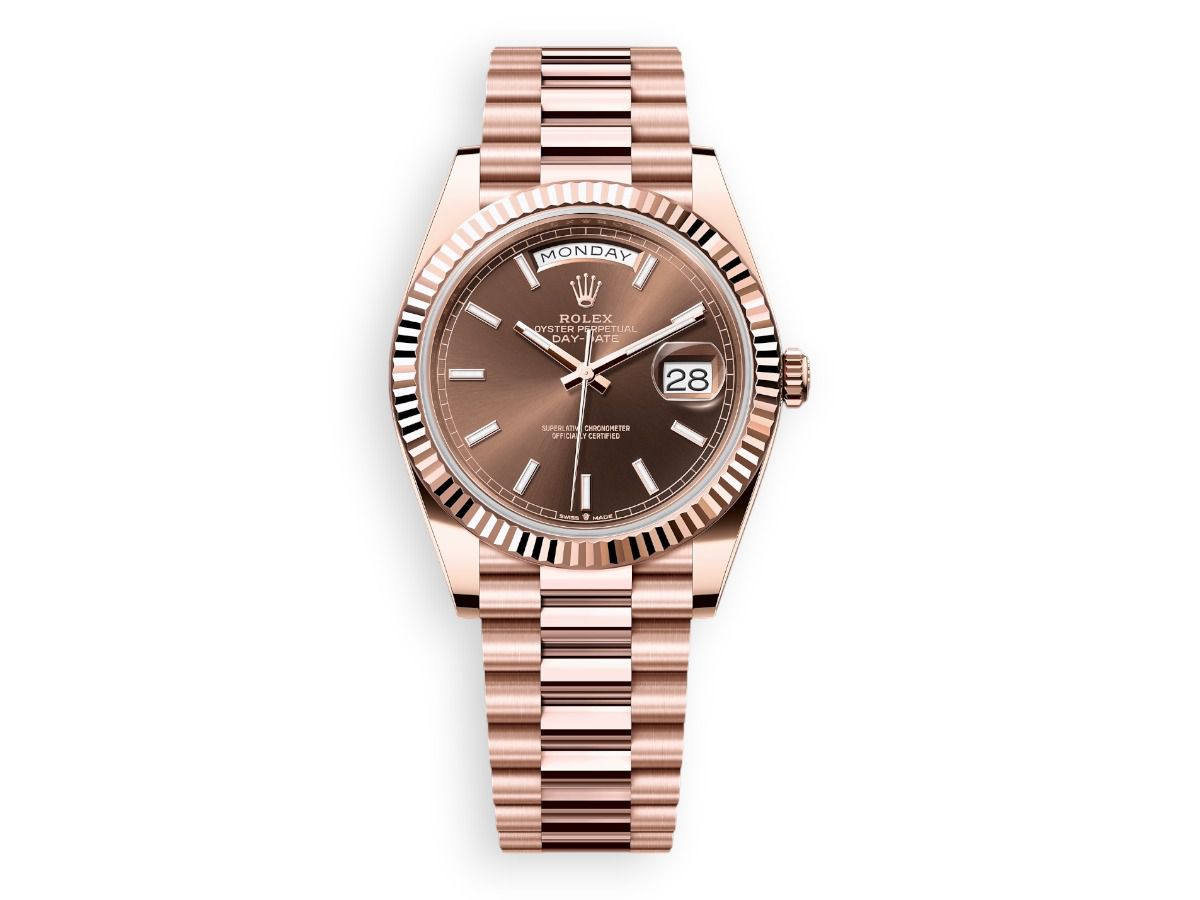 rolex day date rolex everose gold 40 fluted chocolate watchhub