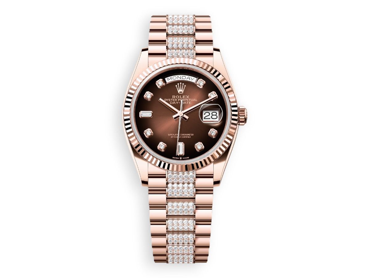 rolex day date rolex everose gold fluted president diamonds chocolate watchhub
