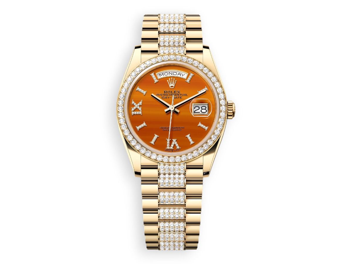 rolex day date rolex yellow gold diamonds president set orange watchhub