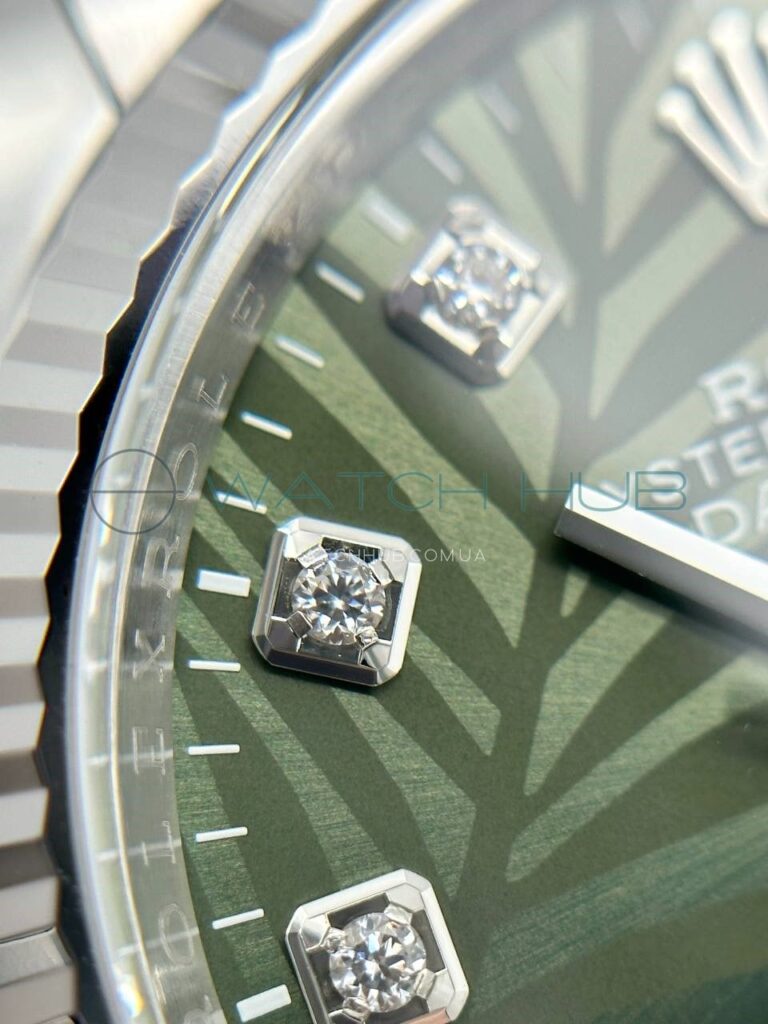kupit elitnij godinnyk rolex datejust 36 mm jubilee olive green palm motif diamonds ref.m126234 0055 12 watchhub