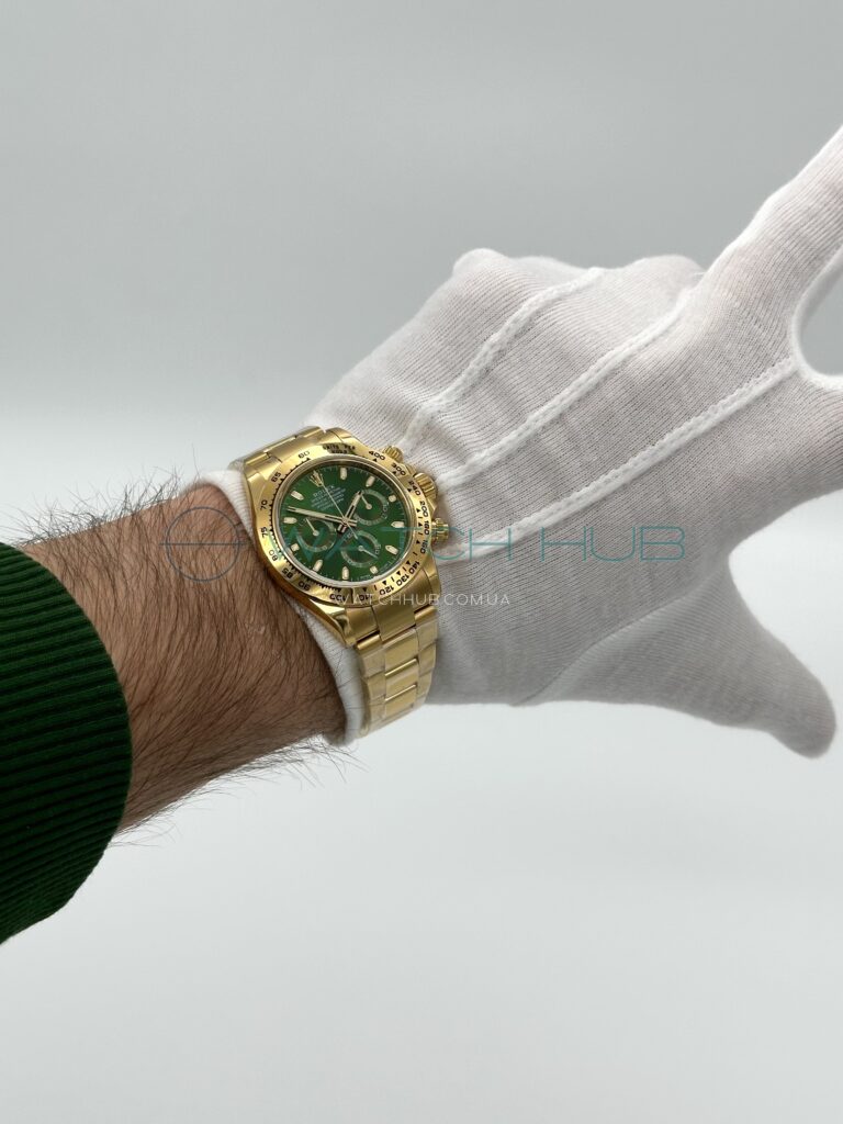 kupit elitnyu replicu rolex cosmograph daytona 4130 yellow gold green dial ref.m116508 0013 27 watchhub
