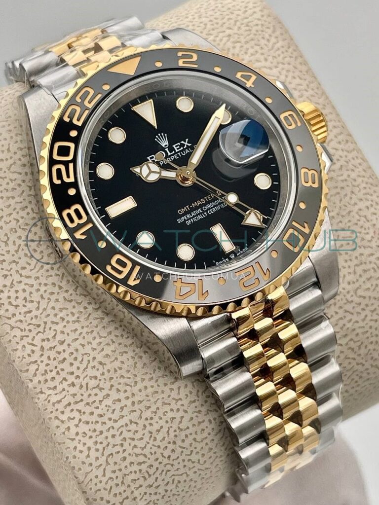 kupit superclon rolex gmt master ii 40 mm yellow combined black grey jubilee ref.m126713grnr 0001 1